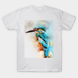 Dramabite Watercolor kingfisher bird artsy artistic painting wildlife T-Shirt